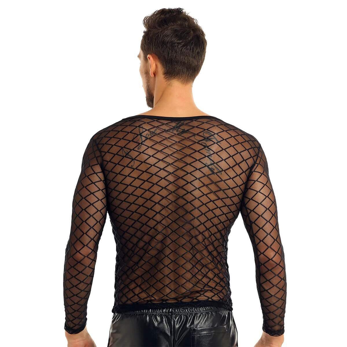 Sexy Transparent Men's Clothing / Thiting-Fitting T-Shirt With Long Sleeve / Male Erotic Outfits - EVE's SECRETS