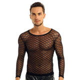 Sexy transparente Herrenbekleidung / enganliegendes T-Shirt mit langen Ärmeln / männliche erotische Outfits
