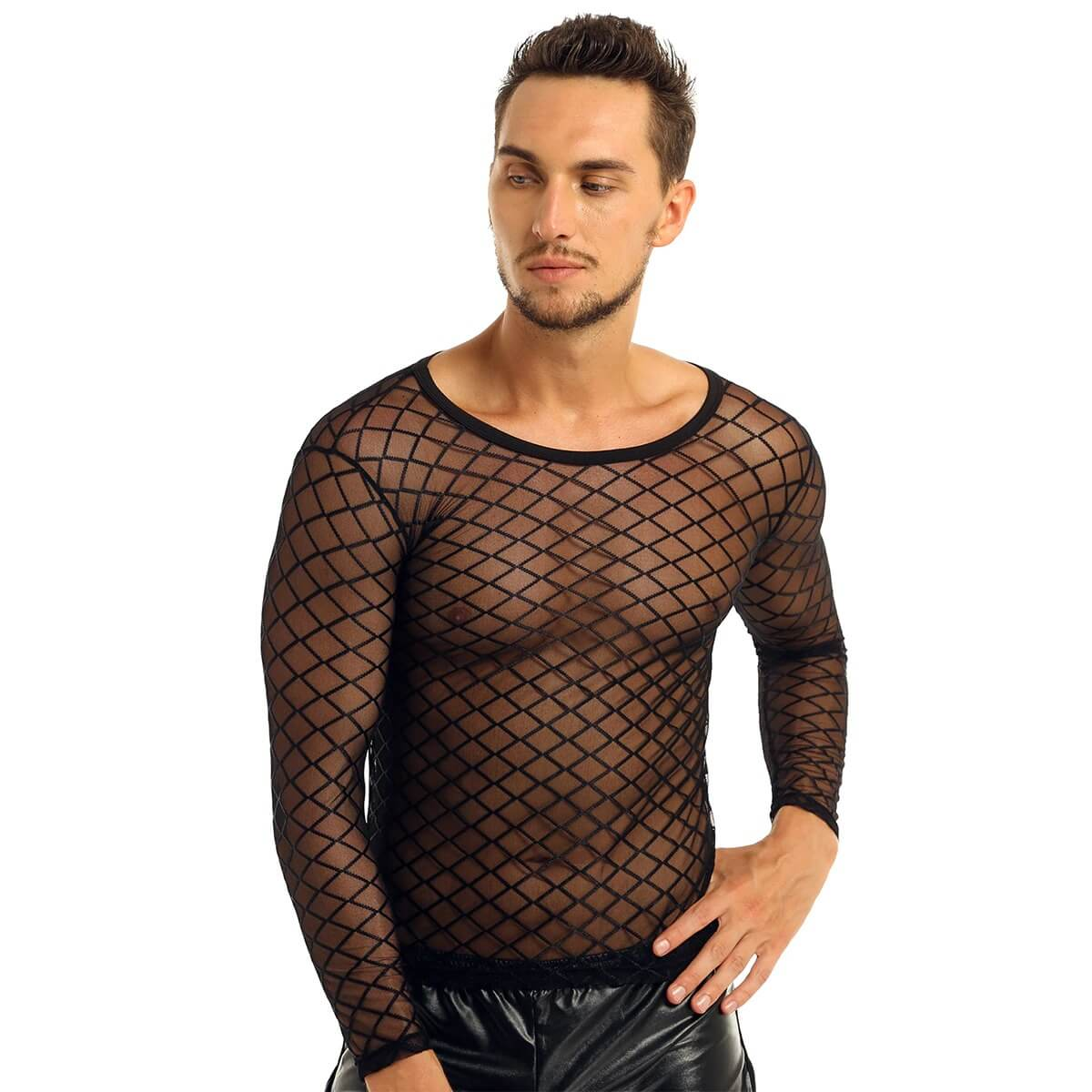 Sexy Transparent Men's Clothing / Thiting-Fitting T-Shirt With Long Sleeve / Male Erotic Outfits - EVE's SECRETS
