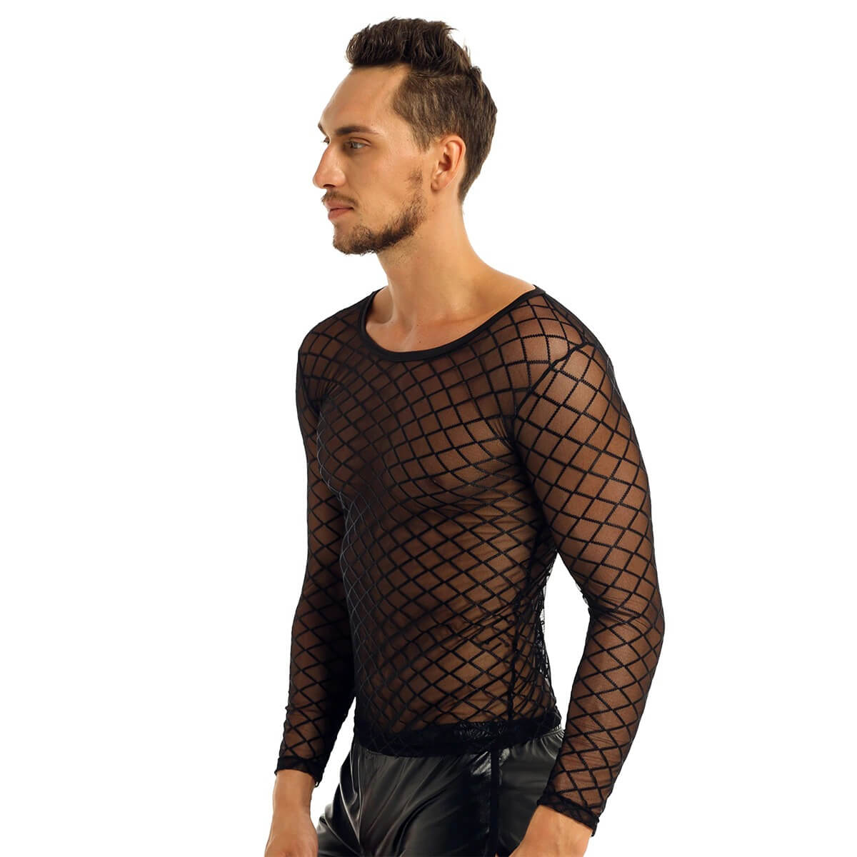 Sexy Transparent Men's Clothing / Thiting-Fitting T-Shirt With Long Sleeve / Male Erotic Outfits - EVE's SECRETS