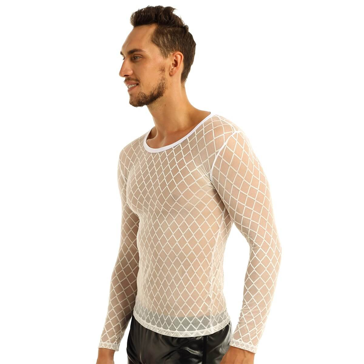 Sexy Transparent Men's Clothing / Thiting-Fitting T-Shirt With Long Sleeve / Male Erotic Outfits - EVE's SECRETS