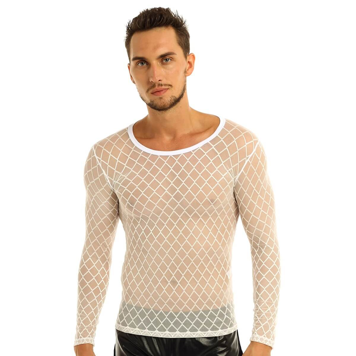 Sexy Transparent Men's Clothing / Thiting-Fitting T-Shirt With Long Sleeve / Male Erotic Outfits - EVE's SECRETS