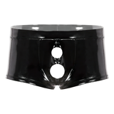 Sexy Wetlook Black PU Leather Male Panties / Open Crotch Penis Hole Erotic Gay Boxer Shorts - EVE's SECRETS