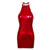 Sexy Wetlook Mini Dress for Women / PU Leather Skinny Sleeveless Dress - EVE's SECRETS