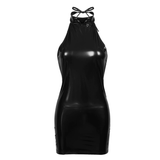 Mini robe sexy en wetlook pour femme / Robe moulante moulante sans manches