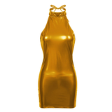 Sexy Wetlook Mini Dress for Women / PU Leather Skinny Sleeveless Dress - EVE's SECRETS
