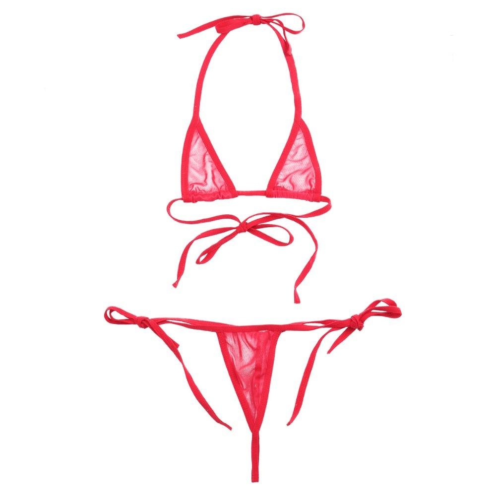 Sexy Women Underwear / Mesh See-through Halter Bikini Top with Tie Side / Hot Lingerie Set - EVE's SECRETS