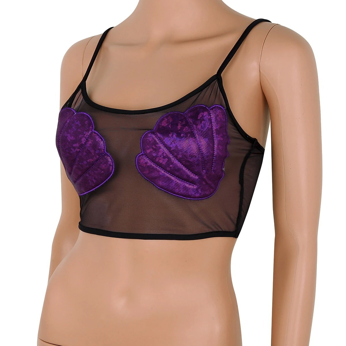 Sexy Women's Crop Top with Shiny Shell / Transparent Mesh Top for Ladies - EVE's SECRETS