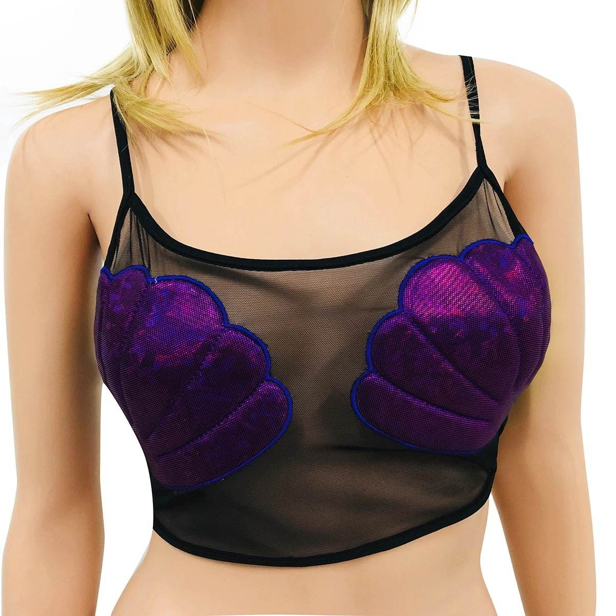 Sexy Women's Crop Top with Shiny Shell / Transparent Mesh Top for Ladies - EVE's SECRETS