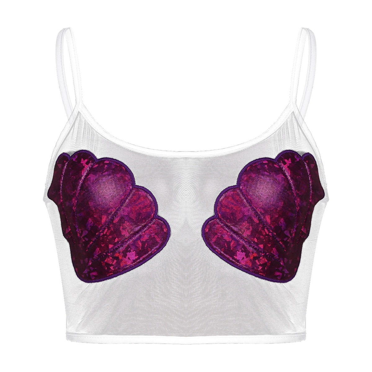 Sexy Women's Crop Top with Shiny Shell / Transparent Mesh Top for Ladies - EVE's SECRETS