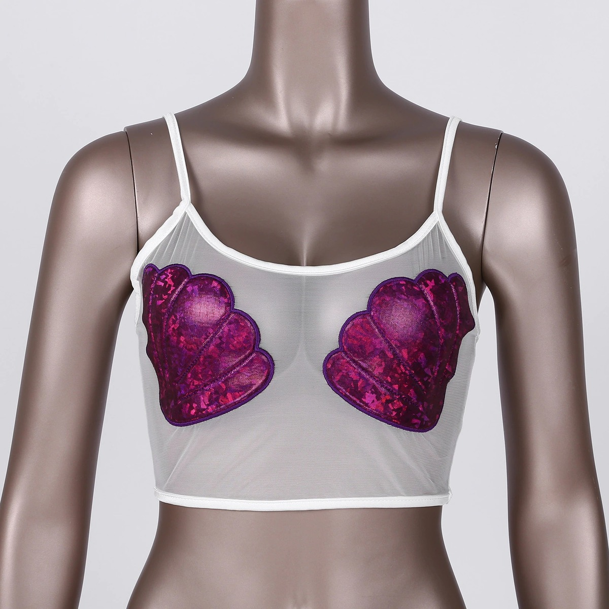 Sexy Women's Crop Top with Shiny Shell / Transparent Mesh Top for Ladies - EVE's SECRETS