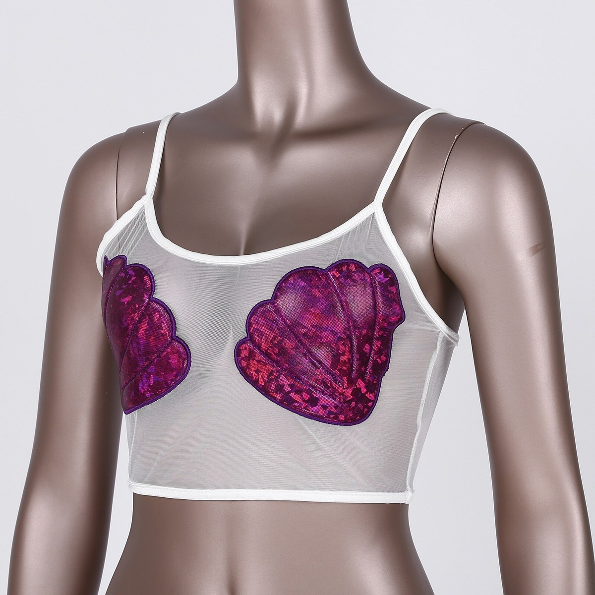 Sexy Women's Crop Top with Shiny Shell / Transparent Mesh Top for Ladies - EVE's SECRETS