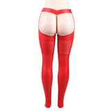 Sexy Women's Faux Leather Solid Color Stockings with G-string / Erotic Lace Pantyhose Crotchless - EVE's SECRETS
