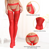 Sexy Women's Faux Leather Solid Color Stockings with G-string / Erotic Lace Pantyhose Crotchless - EVE's SECRETS