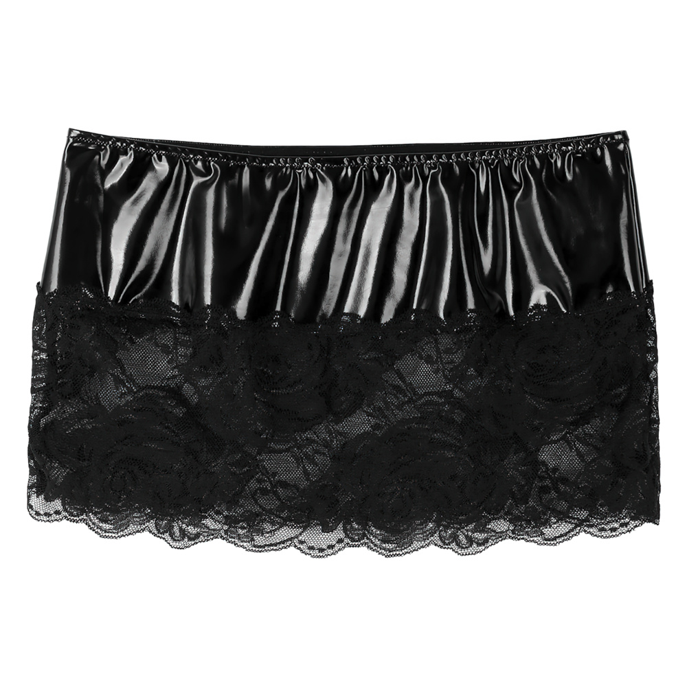 Sexy Women's Floral Pattern Mini Skirt / Black PU Leather Female Clothing With Lace - EVE's SECRETS