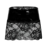 Sexy Women's Floral Pattern Mini Skirt / Black PU Leather Female Clothing With Lace - EVE's SECRETS
