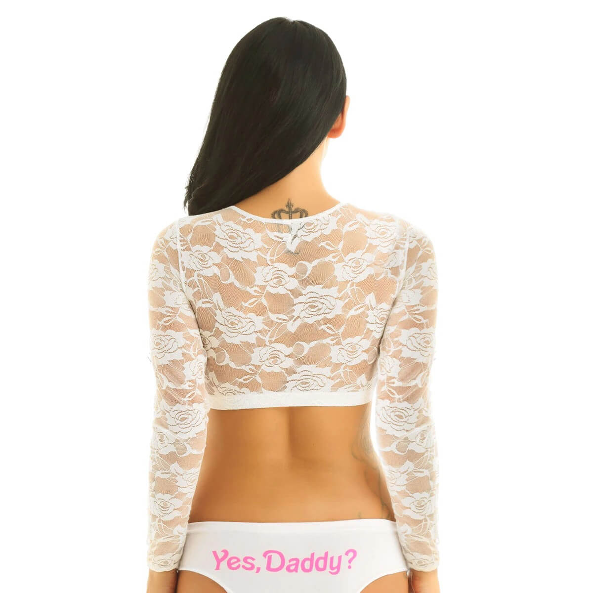 Sexy Women's Lace Crop Top With Floral Pattern / Erotic Women's Transparent Long-Sleeve Clothing - EVE's SECRETS