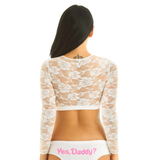 Sexy Women's Lace Crop Top With Floral Pattern / Erotic Women's Transparent Long-Sleeve Clothing - EVE's SECRETS
