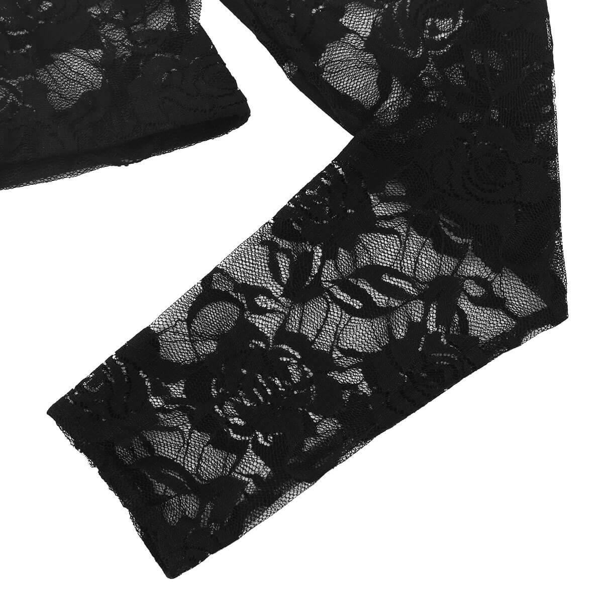 Sexy Women's Lace Crop Top With Floral Pattern / Erotic Women's Transparent Long-Sleeve Clothing - EVE's SECRETS