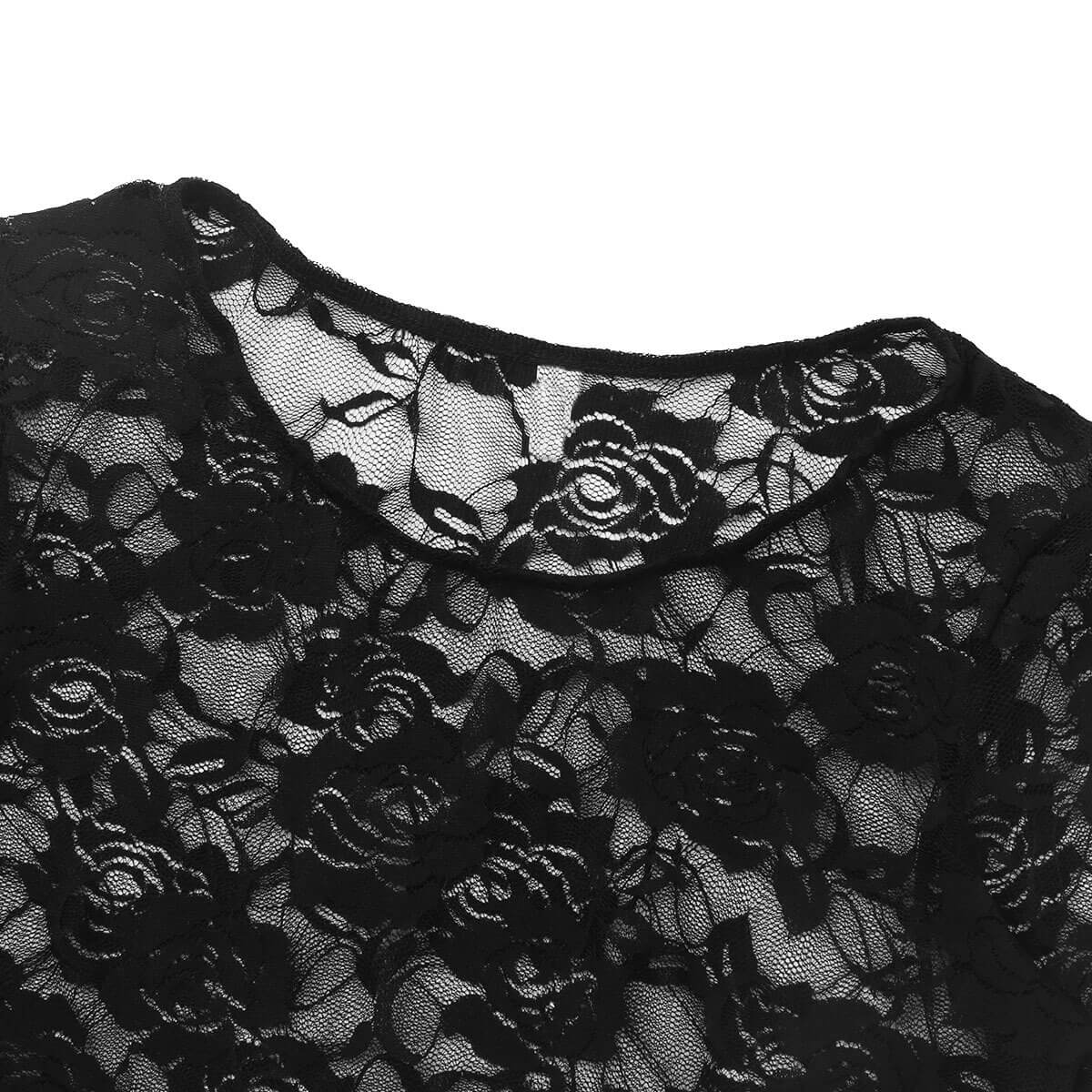Sexy Women's Lace Crop Top With Floral Pattern / Erotic Women's Transparent Long-Sleeve Clothing - EVE's SECRETS
