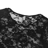 Sexy Women's Lace Crop Top With Floral Pattern / Erotic Women's Transparent Long-Sleeve Clothing - EVE's SECRETS
