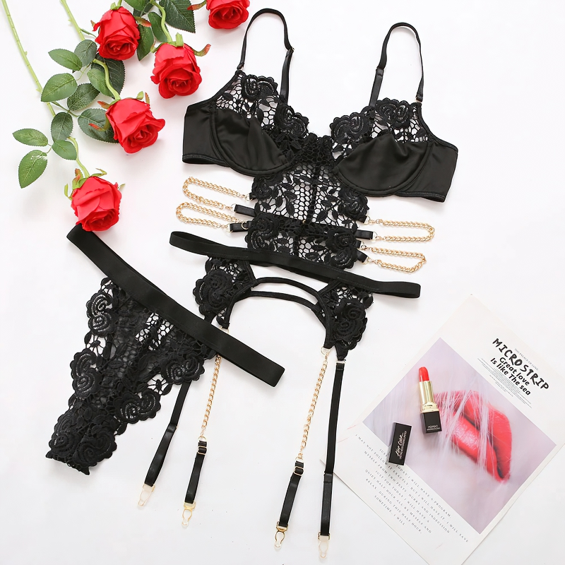 Sexy Women's Lace See Through Set of Bra and Panties / Luxury Black Ladies Underwear - EVE's SECRETS