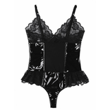 Sexy Women's Wet Look Bustier with Lace / Black Sleeveless Slim Bodysuit - EVE's SECRETS