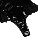 Sexy Women's Wet Look Bustier with Lace / Black Sleeveless Slim Bodysuit - EVE's SECRETS