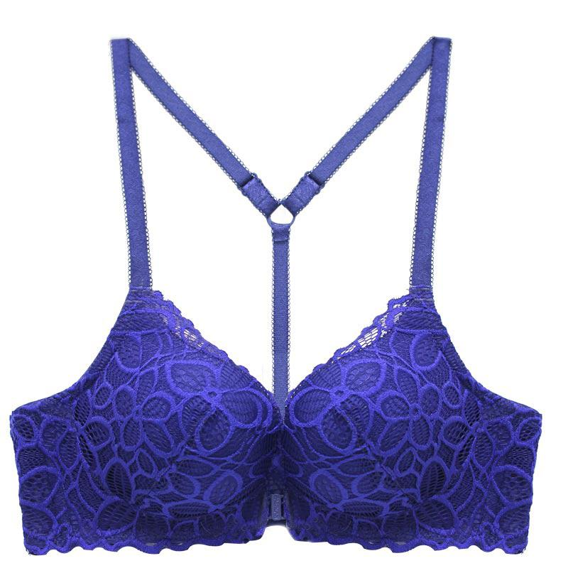Sexy Y-shaped Back Beauty / Front Closure Wire Free Lace Floral Women's Underwear - EVE's SECRETS