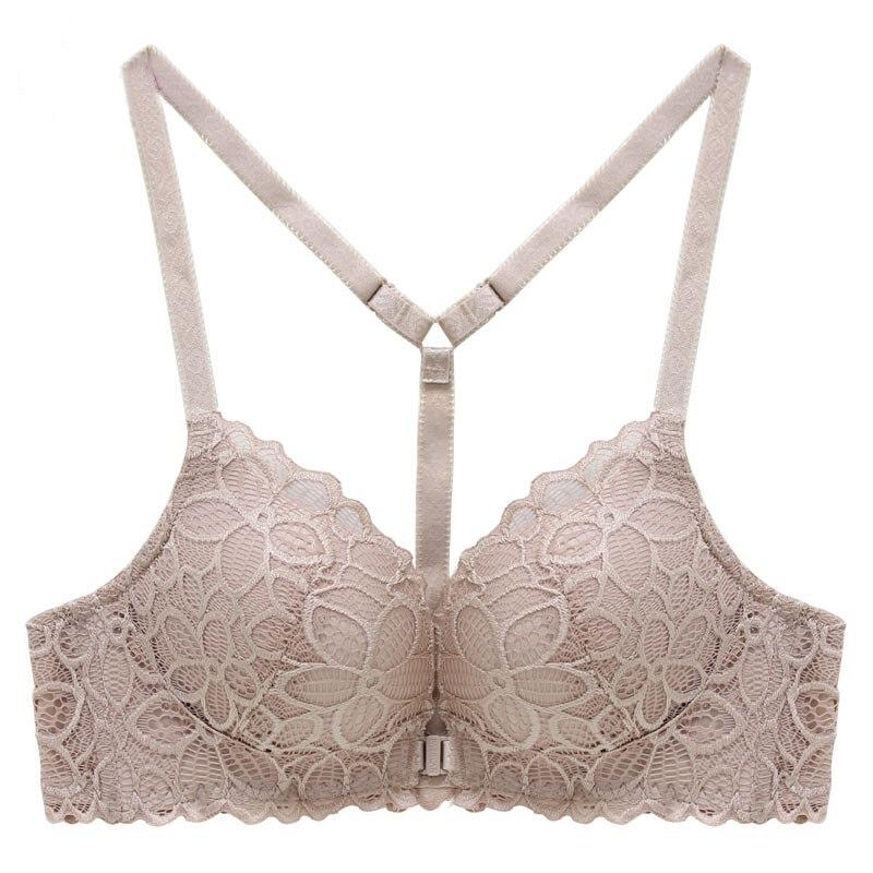 Sexy Y-shaped Back Beauty / Front Closure Wire Free Lace Floral Women's Underwear - EVE's SECRETS