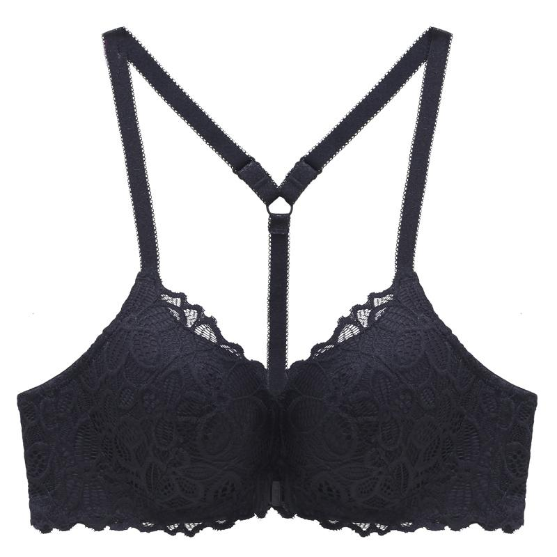 Sexy Y-shaped Back Beauty / Front Closure Wire Free Lace Floral Women's Underwear - EVE's SECRETS