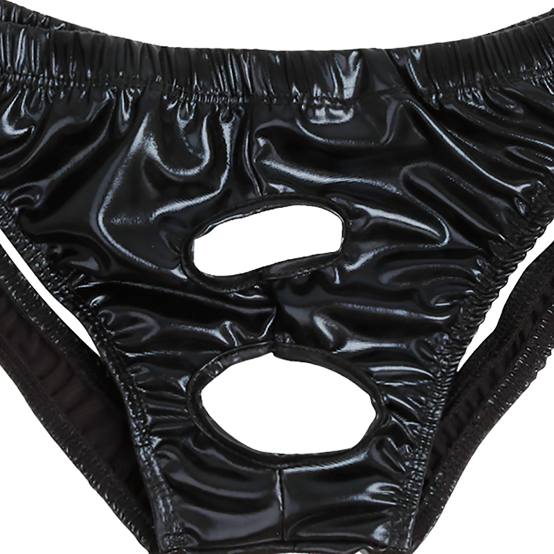Shiny Wet Look Leather Bikini Gay Underwear / Sexy Open Butt Sissy Panties with Holes - EVE's SECRETS