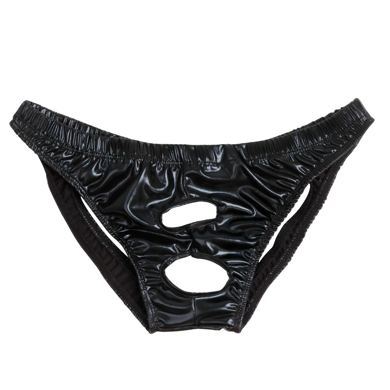 Shiny Wet Look Leather Bikini Gay Underwear / Sexy Open Butt Sissy Panties with Holes - EVE's SECRETS