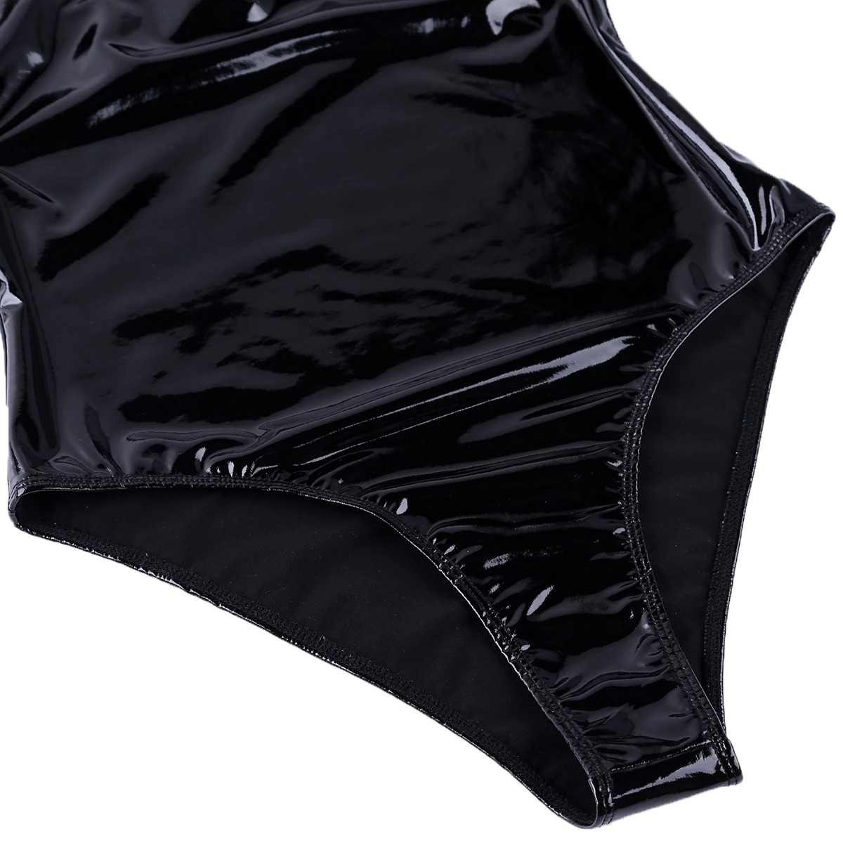 Shiny Wetlook Women's Bodysuit / Sexy Black Lingerie with Mesh High Cut - EVE's SECRETS