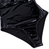 Shiny Wetlook Women's Bodysuit / Sexy Black Lingerie with Mesh High Cut - EVE's SECRETS