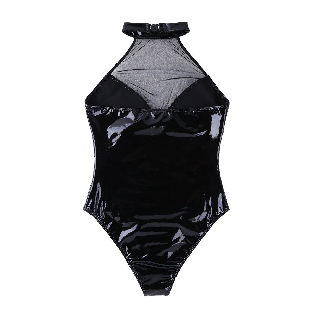 Shiny Wetlook Women's Bodysuit / Sexy Black Lingerie with Mesh High Cut - EVE's SECRETS