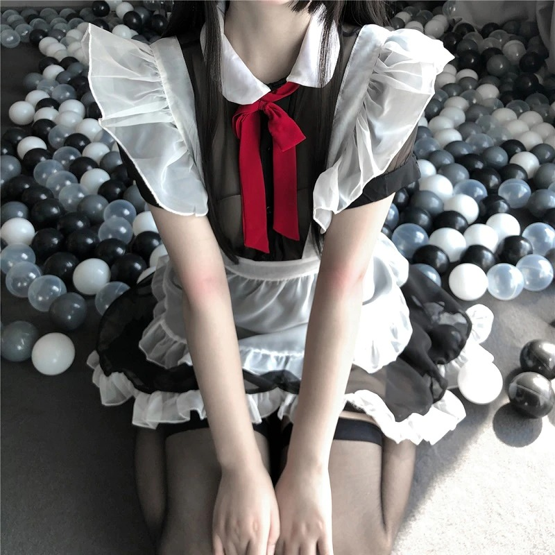 Soft Sexy Cosplay Maid Dress for Women / Erotic Transparent Uniform with Bow - EVE's SECRETS