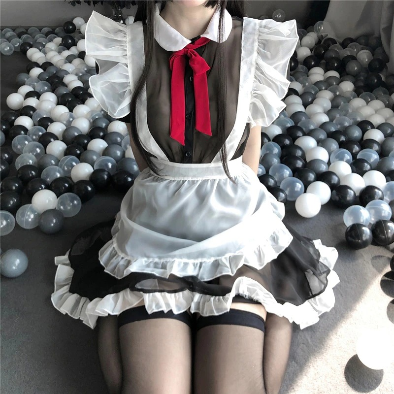 Soft Sexy Cosplay Maid Dress for Women / Erotic Transparent Uniform with Bow - EVE's SECRETS
