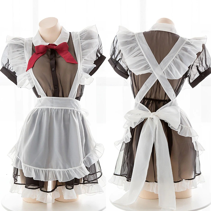 Soft Sexy Cosplay Maid Dress for Women / Erotic Transparent Uniform with Bow - EVE's SECRETS