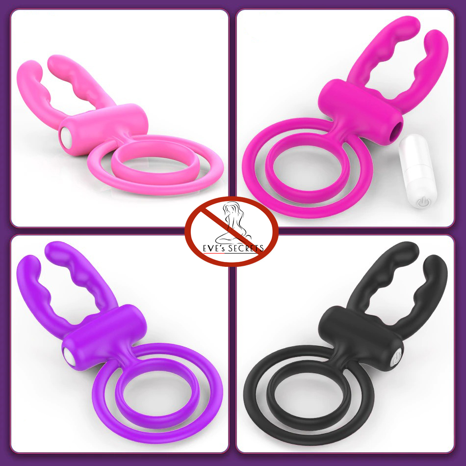 Soft Silicone Dual Cock Ring for Men / Adult Sex Toy with Rabbit Ears for Couples - EVE's SECRETS