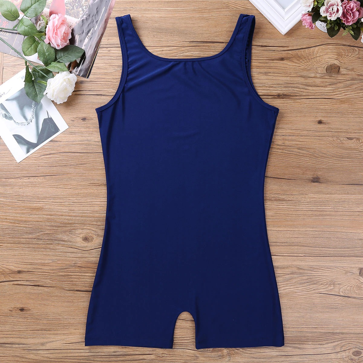 Solid Sleeveless Slim Fit Bodysuit with Round Neck / One-Piece Lingerie Bodysuit for Men - EVE's SECRETS