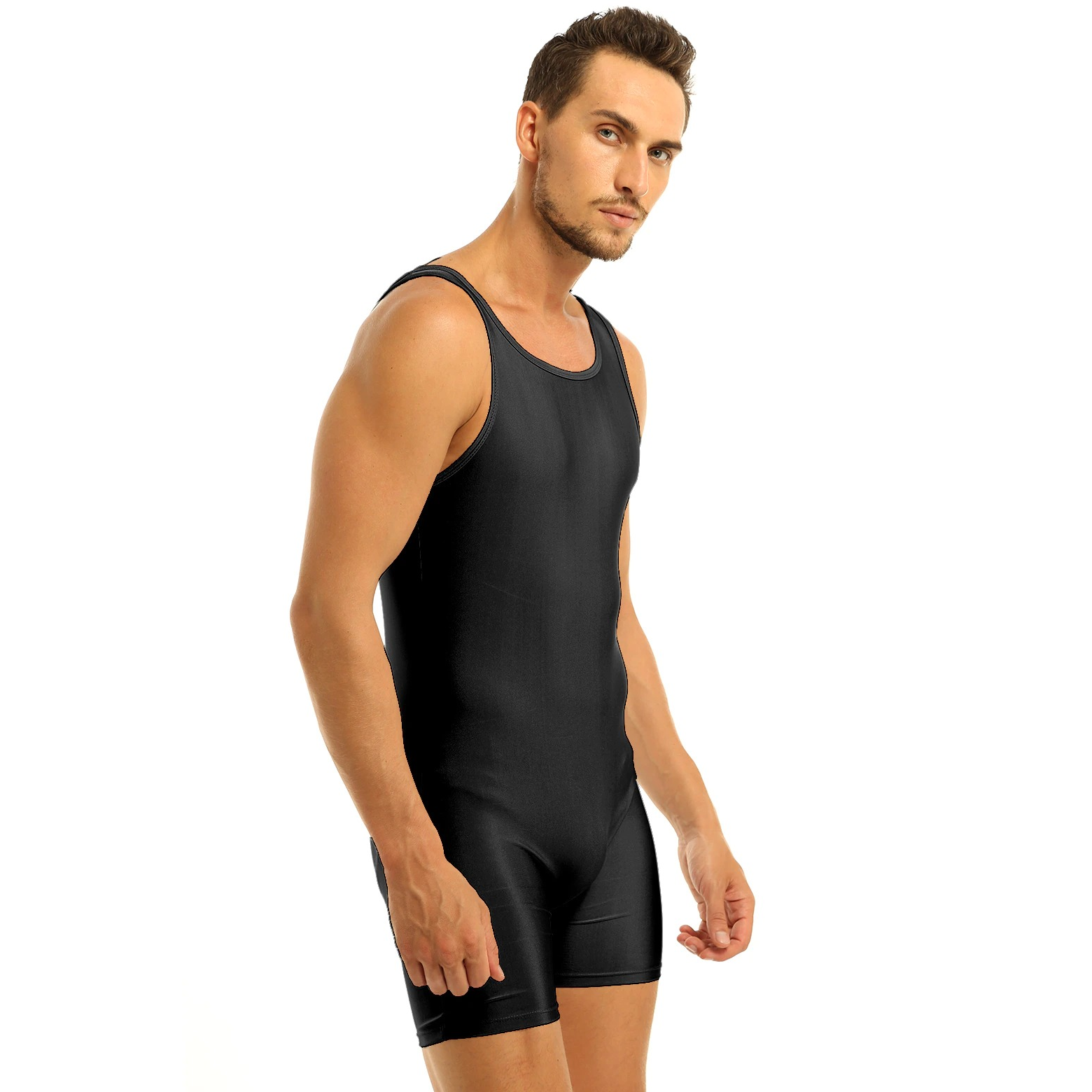 Solid Sleeveless Slim Fit Bodysuit with Round Neck / One-Piece Lingerie Bodysuit for Men - EVE's SECRETS