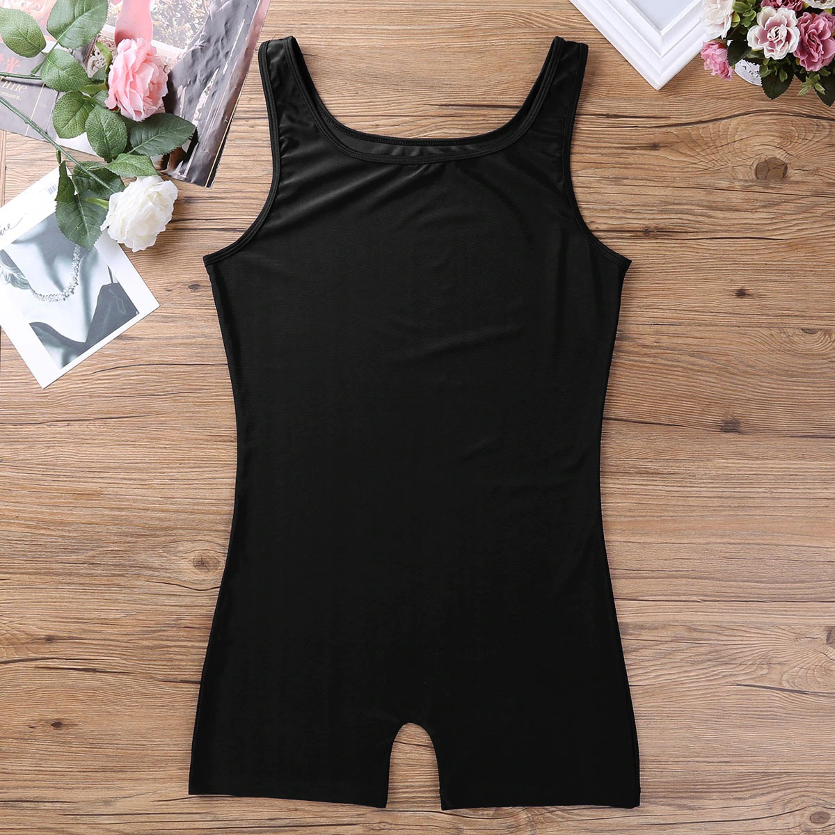 Solid Sleeveless Slim Fit Bodysuit with Round Neck / One-Piece Lingerie Bodysuit for Men - EVE's SECRETS