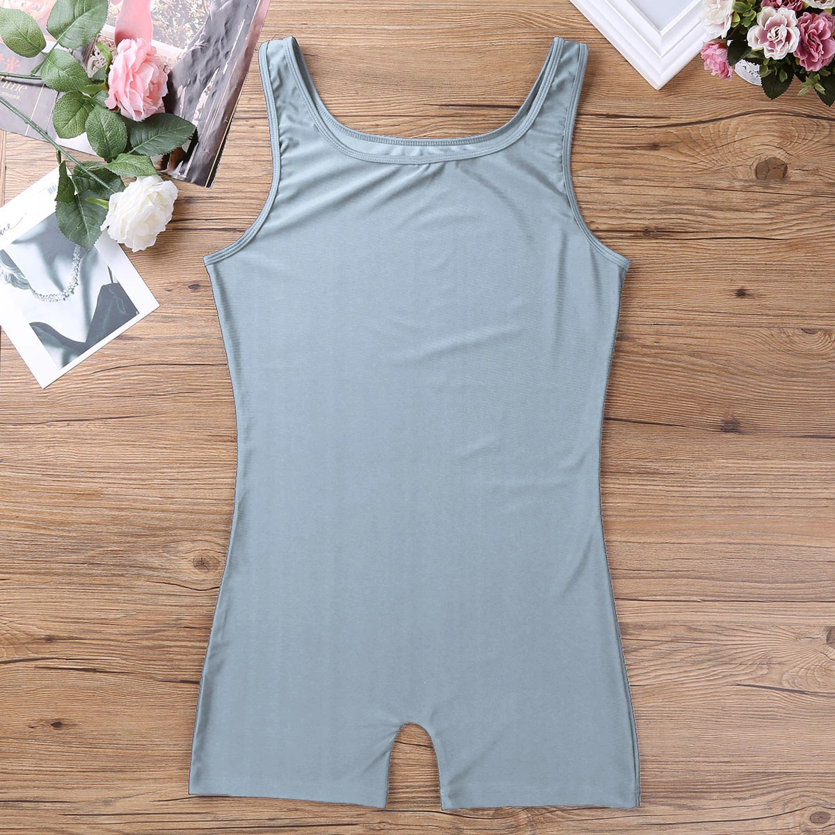 Solid Sleeveless Slim Fit Bodysuit with Round Neck / One-Piece Lingerie Bodysuit for Men - EVE's SECRETS