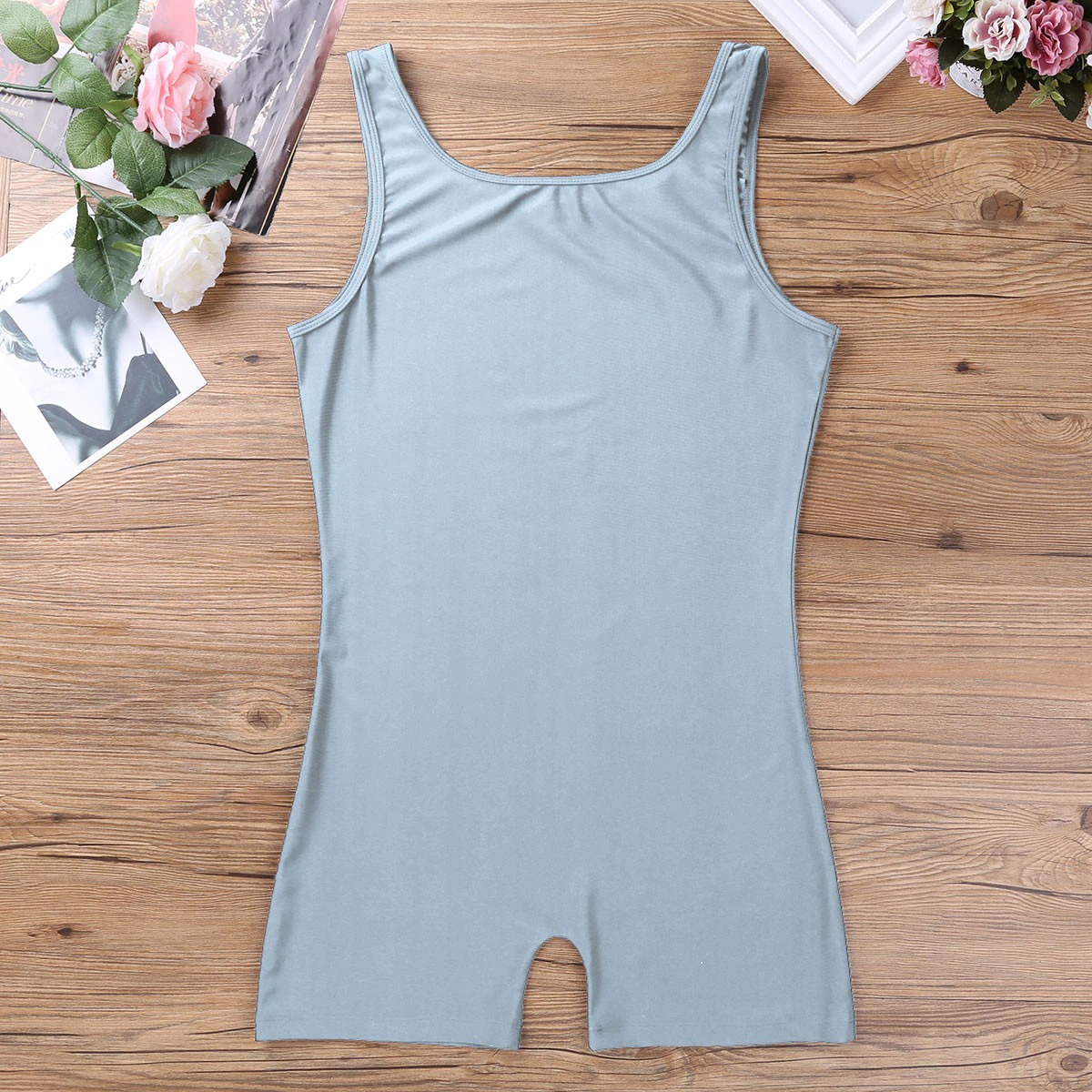 Solid Sleeveless Slim Fit Bodysuit with Round Neck / One-Piece Lingerie Bodysuit for Men - EVE's SECRETS