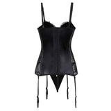 Steampunk Black Shinny Women's Lace Corset With G-String / Gothic Faux Leather Lingerie of Plus Size - EVE's SECRETS