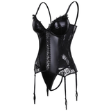 Steampunk Black Shinny Women's Lace Corset With G-String / Gothic Faux Leather Lingerie of Plus Size - EVE's SECRETS