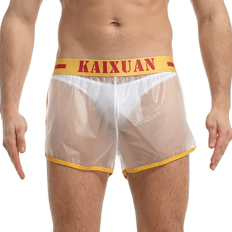 Summer Men's Transparent Swimwear / Mid Waist Letter Print Elastic See-Through Trunks - EVE's SECRETS