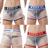 Summer Men's Transparent Swimwear / Mid Waist Letter Print Elastic See-Through Trunks - EVE's SECRETS