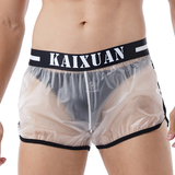 Summer Men's Transparent Swimwear / Mid Waist Letter Print Elastic See-Through Trunks - EVE's SECRETS